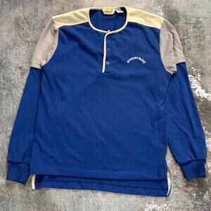 Vintage 80s Blue Henley Sweatshirt. Sweats Bi Ebe. Size Large